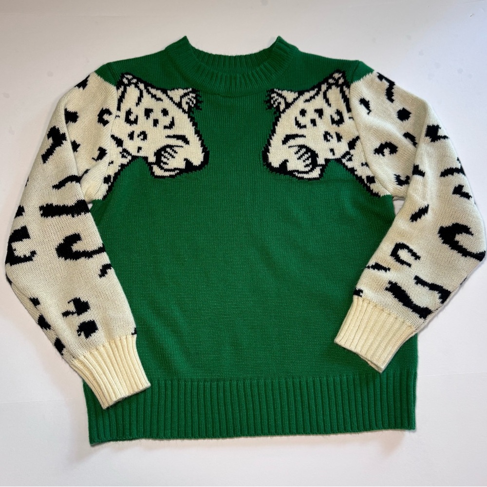 Vintage Retro Green Leopard Pattern Novelty Sweater
